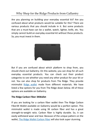 Why Shop for the Ridge Products from Gallantry