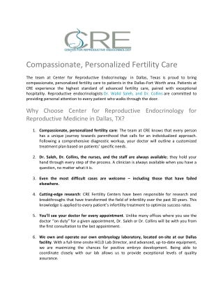 Center for Reproductive Endocrinology for Reproductive Medicine in Dallas, Texas