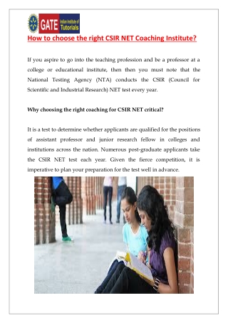 How to choose the right CSIR NET Coaching Institute