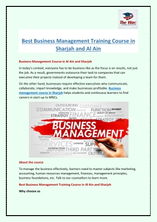 Best Business Management Training Course in Sharjah and Al Ain