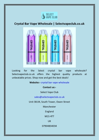 Crystal Bar Vape Wholesale  Selectvapeclub.co.uk