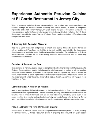 Experience Authentic Peruvian Cuisine at El Gordo Restaurant in Jersey City