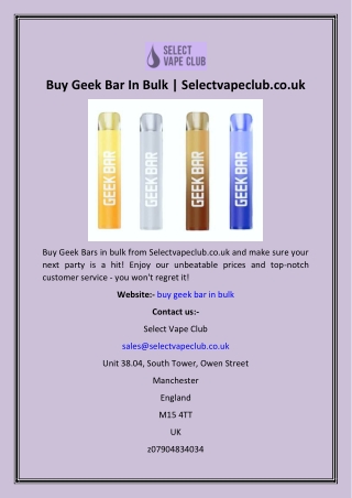 Buy Geek Bar In Bulk  Selectvapeclub.co.uk