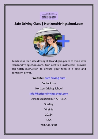 Safe Driving Class  Horizondrivingschool