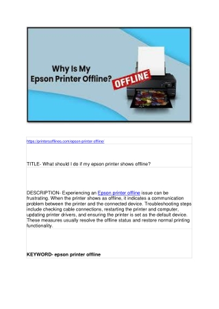 What should I do if my epson printer shows offline?