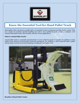 Know the Essential Tool for Hand Pallet Truck