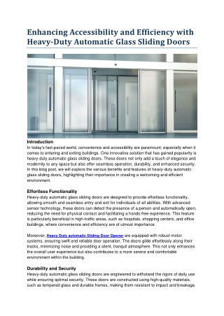 Enhancing Accessibility and Efficiency with Heavy Duty Automatic Glass Sliding Doors