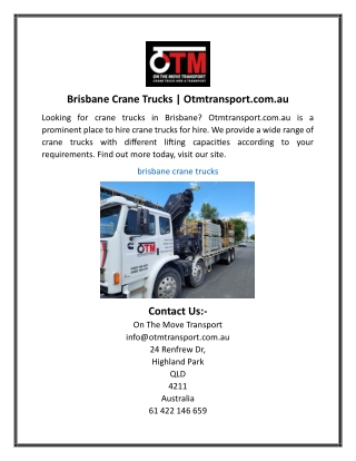 Brisbane Crane Trucks Otmtransport.com