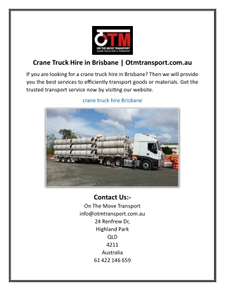 Crane Truck Hire in Brisbane Otmtransport.com.au