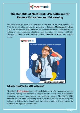 The Benefits of MeetMonk LMS software for Remote Education and E-Learning