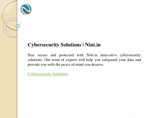 Cybersecurity Solutions  Nint.in