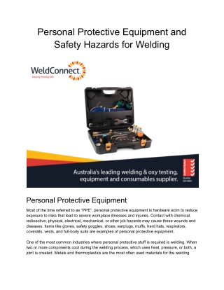 Personal Protective Equipment and Safety Hazards for Welding