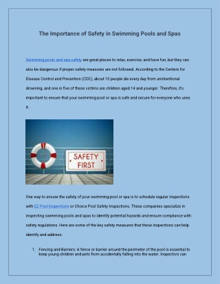 The Importance of Safety in Swimming Pools and Spas