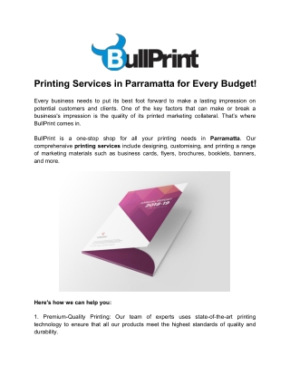 Printing Services in Parramatta for Every Budget!