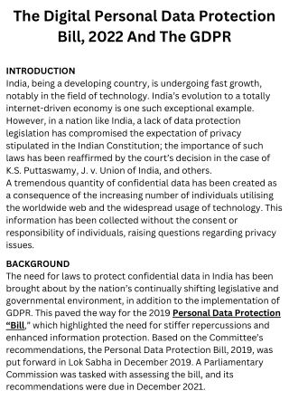 The Digital Personal Data Protection Bill, 2022 And The GDPR