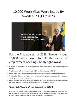 10,000 Work Visas Were Issued By Sweden In Q1 Of 2023