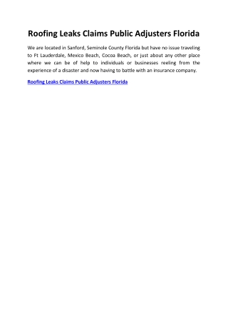 Roofing Leaks Claims Public Adjusters Florida