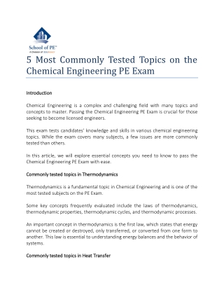 5 Most Commonly Tested Topics on the Chemical Engineering PE Exam