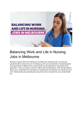 Harmonizing Work and Life: Finding Equilibrium in Nursing Jobs in Melbourne