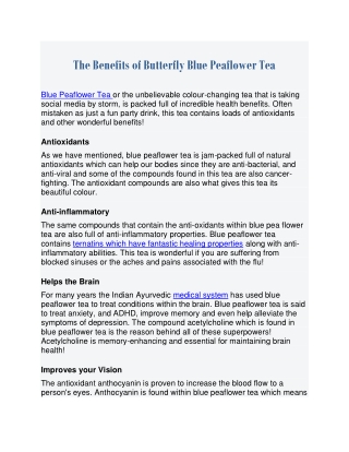 The Benefits of Butterfly Blue Peaflower Tea