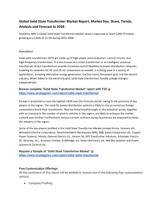 Global Solid State Transformer Market Report, Market Size, Share, Trends
