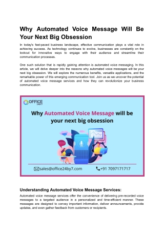 Why Automated Voice Message Will Be Your Next Big Obsession