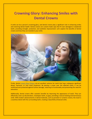 Crowning Glory: Enhancing Smiles with Dental Crowns