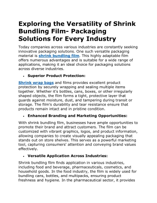 Exploring the Versatility of Shrink Bundling Film- Packaging Solutions for Every Industry