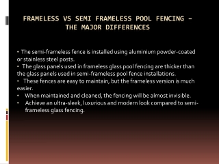 Frameless Vs Semi Frameless Pool Fencing – the Major Differences
