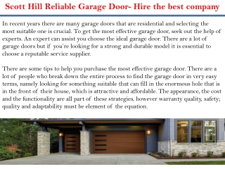 Scott Hill Reliable Garage Door- Hire the best company