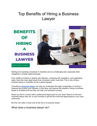 Top Benefits of Hiring a Business Lawyer