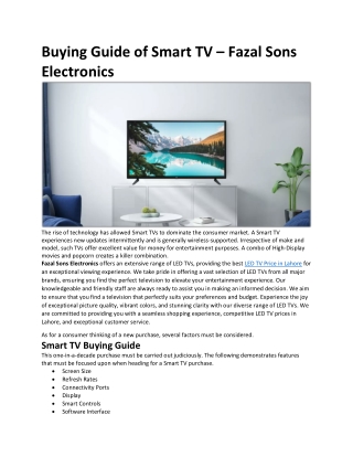 Buying Guide of Smart TV – Fazal Sons Electronics