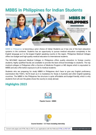 MBBS In Philippines for Indian Students