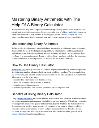 Mastering Binary Arithmetic with The Help Of A Binary Calculator