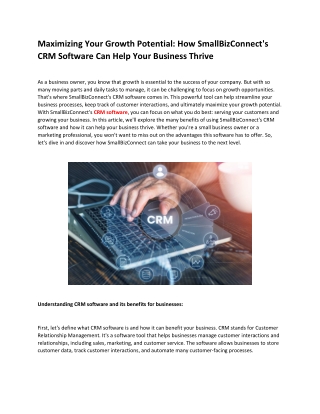 Maximizing Your Growth Potential How SmallBizConnects CRM Software Can Help Your Business Thrive