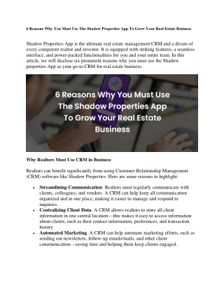 6 Reasons Why You Must Use The Shadow Properties App To Grow Your Real Estate Business