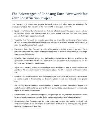 The Advantages of Choosing Euro Formwork for Your Construction Project