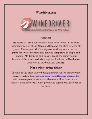 Napa wine tour driver