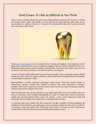 Gold Crown - It's Not as Difficult as You Think