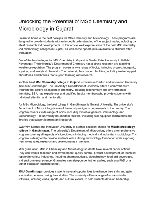 Unlocking the Potential of MSc Chemistry and Microbiology in Gujarat