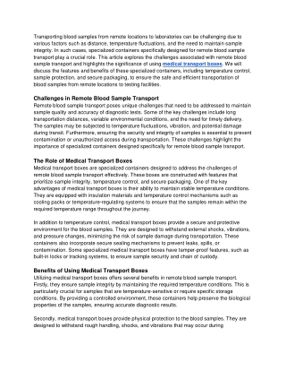 Addressing Challenges in Remote Blood Sample Transport_ The Role of Specialized Containers