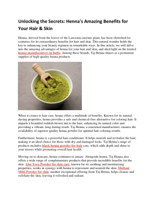 Unlocking the Secrets- Henna's Amazing Benefits for Your Hair & Skin