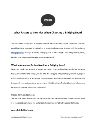 What Factors to Consider When Choosing a Bridging Loan?