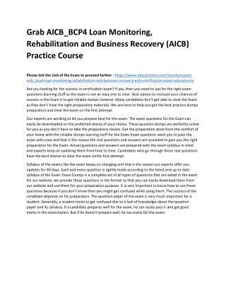 AICB_BCP4 Loan Monitoring, Rehabilitation and Business Recovery (AICB)