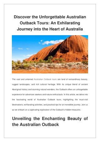 Discover the Unforgettable Australian Outback Tours An Exhilarating Journey into the Heart of Australia