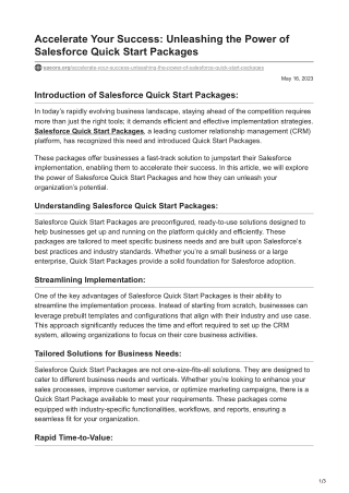 Accelerate Your Success Unleashing the Power of Salesforce Quick Start Packages