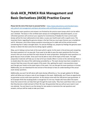 AICB_PKMC4 Risk Management and Basic Derivatives (AICB)