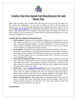 Empex Watertoys®- 5 Safety Tips from Splash Pad Manufacturer for Safe Water Play