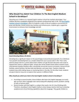 Why Should You Admit Your Children To The Best English Medium School Gorakhpur