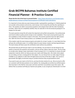 BICFPB Bahamas Institute Certified Financial Planner - B